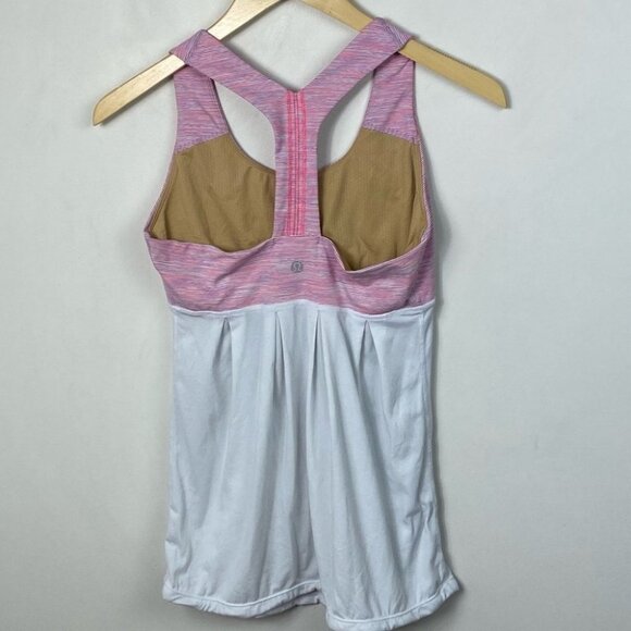 Lululemon Power Dance Tank Pink White‎ Size 6 Built In Bra Yoga Running Top Run - Picture 4 of 10